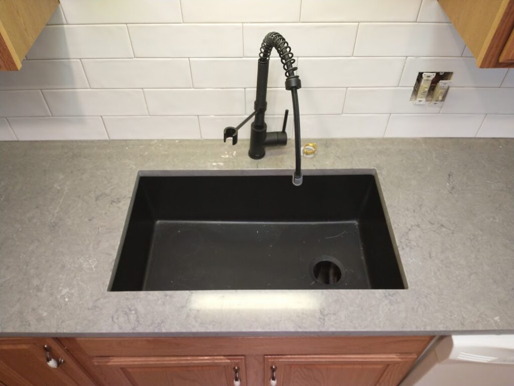 Fantasy Gray Quartz with black composite sink